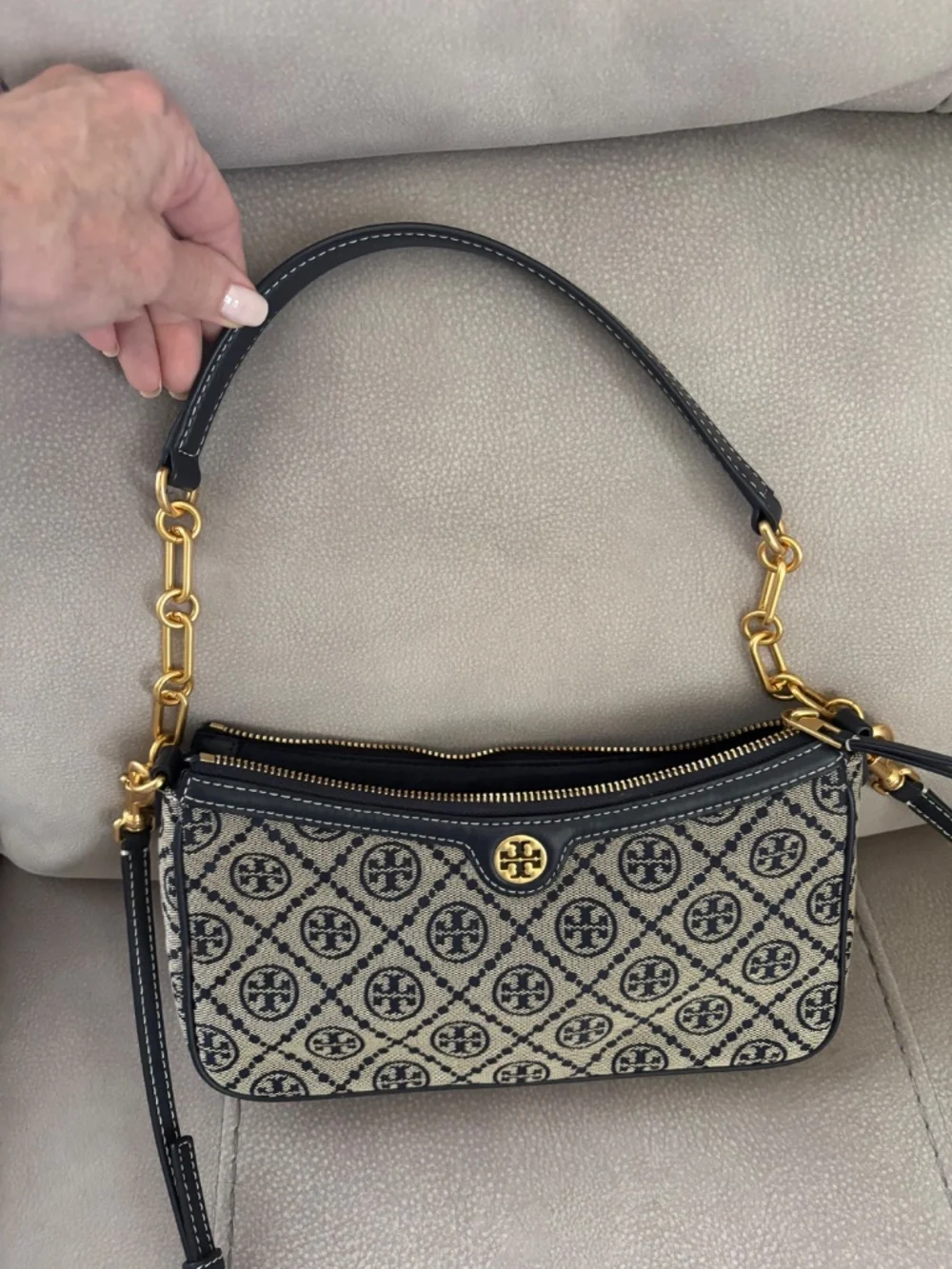 TORY BURCH NAVY MONOGRAM JACQUARD SHOULDER /CROSSBODY BAG - Picture 2 of 6
